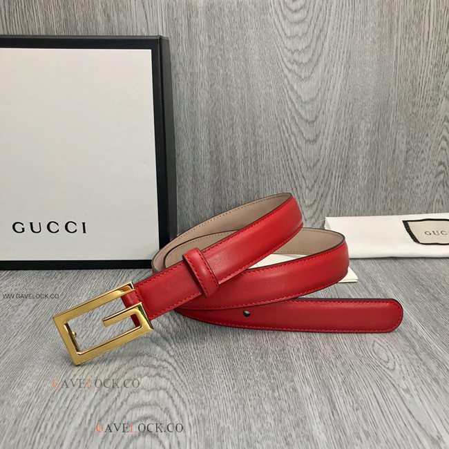 Gucci Slim Red Leather Belt Interlocking Buckle For Women